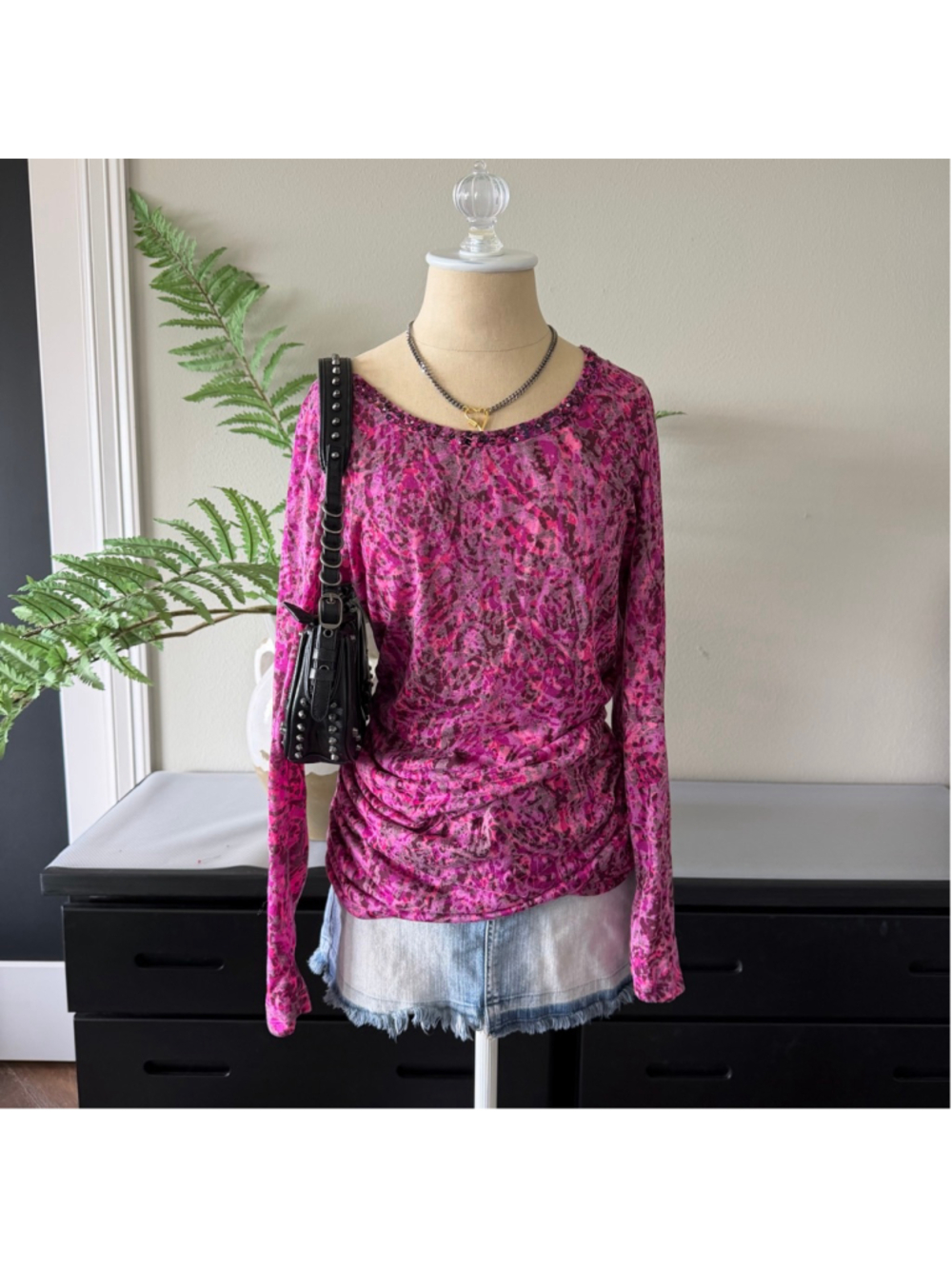 INC International Concepts Pink Beaded Top Size L Whimsy Sheer